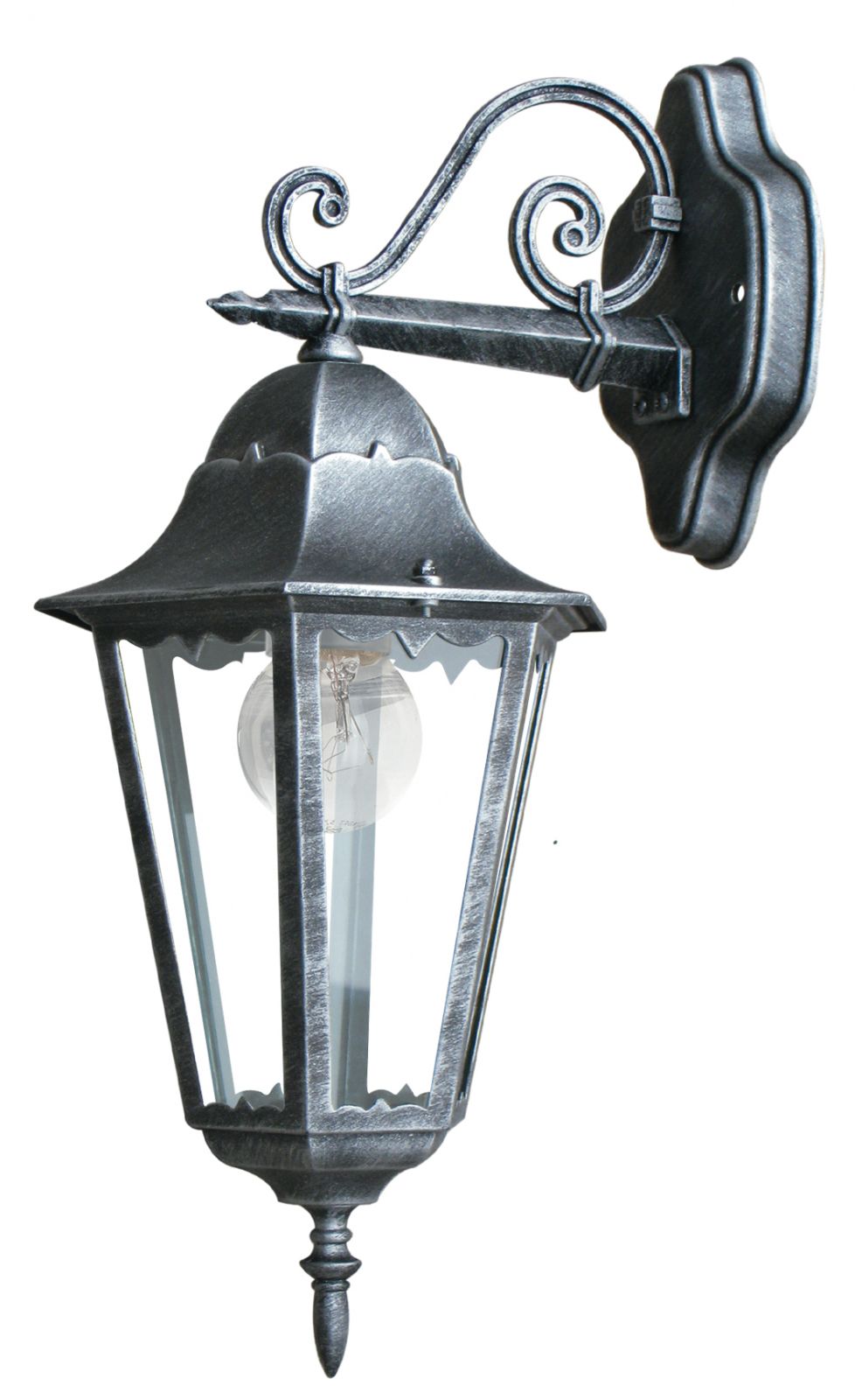 Applique lanterna per esterno rivolta in basso IP44 in alluminio nero pennellato argento diffusore vetro lampada 1XE27 non inclusa FIRENZE Applique lanterna per esterno rivolta in basso IP44 in alluminio nero pennellato argento diffusore vetro lampada 1XE27 non inclusa FIRENZE